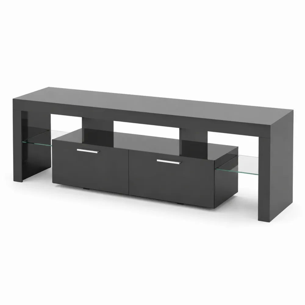 Meuble TV en bois MDF avec étagères en verre 180x40x50 cm