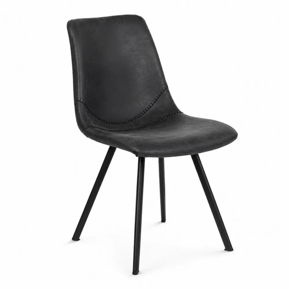 Chaise en cuir synthétique noir avec pieds en métal