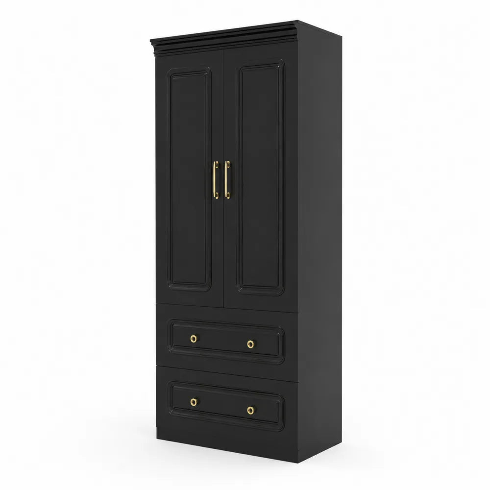 Armoire en Bois Noir avec Deux Portes et Tiroirs