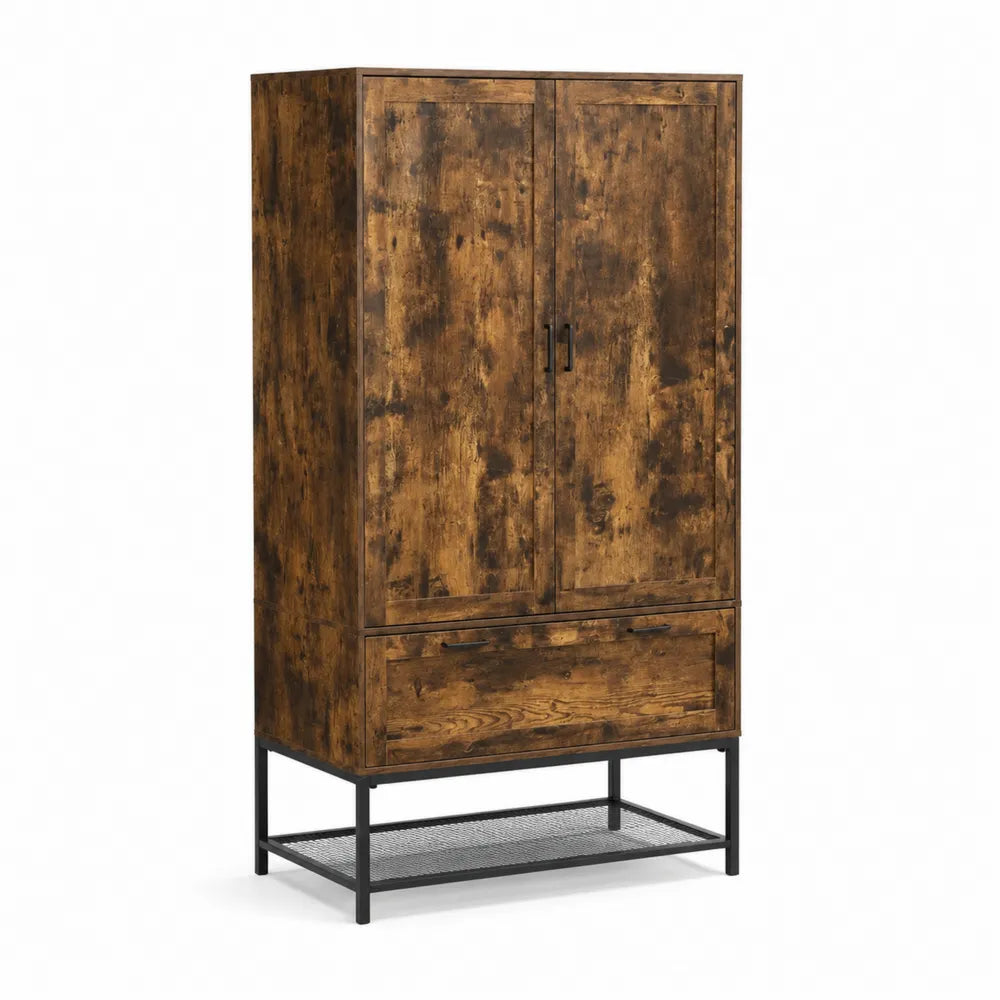 Armoire de rangement en bois d'ingénierie et métal, 2 portes, 1 tiroir