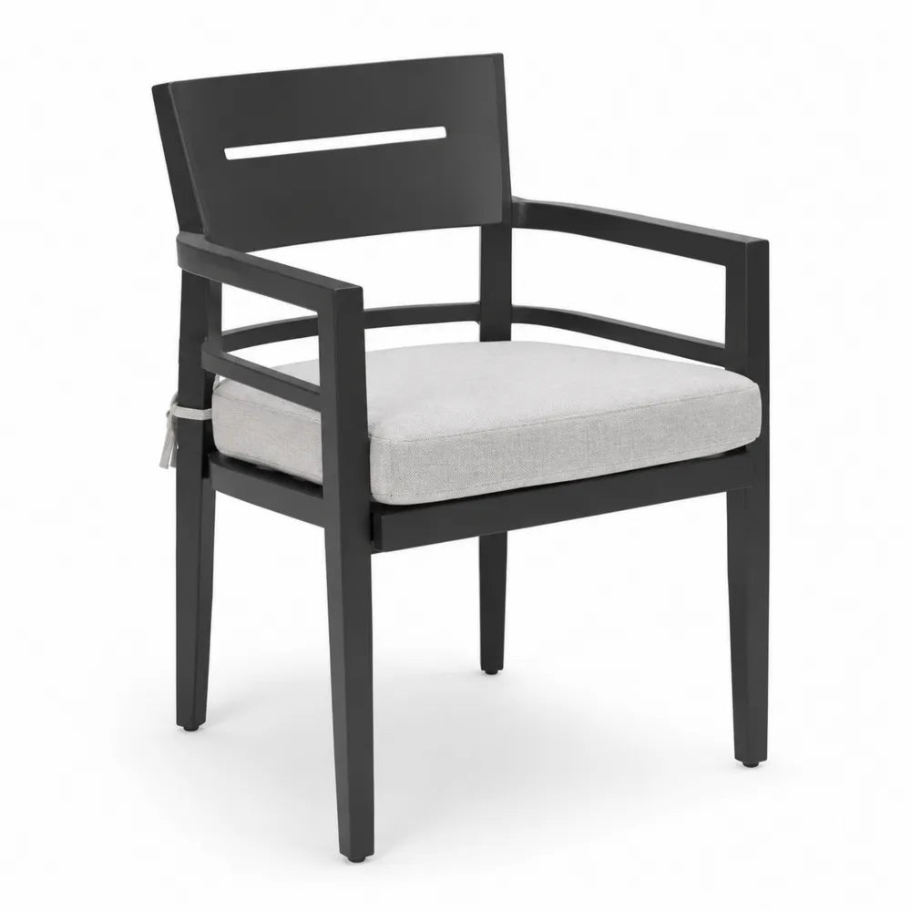 Chaise en Aluminium Noir avec Coussin en Tissu Gris
