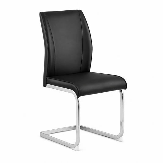 Chaise en cuir synthétique noir avec cadre en métal chromé
