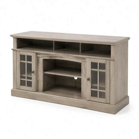 Meuble TV en Bois avec Portes en Verre Trempé 120 cm x 40 cm x 75 cm