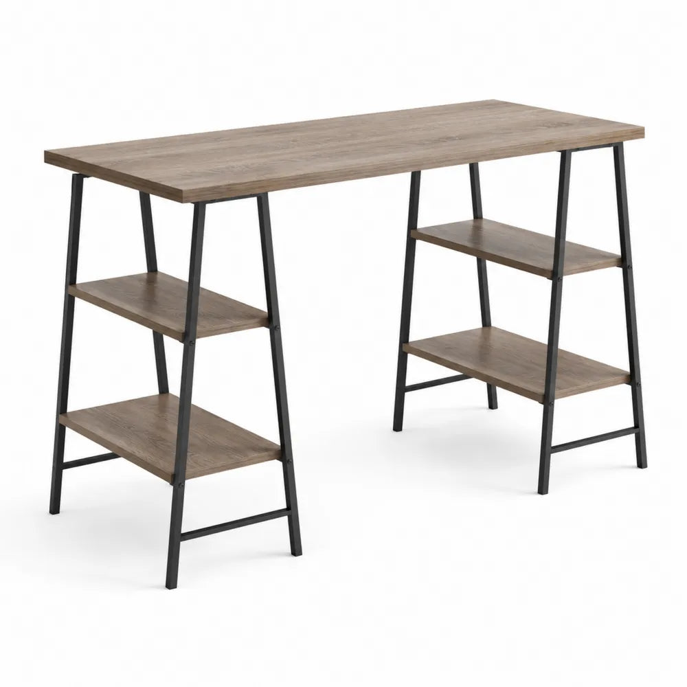 Bureau en bois et métal avec étagères, 120 x 60 x 75 cm