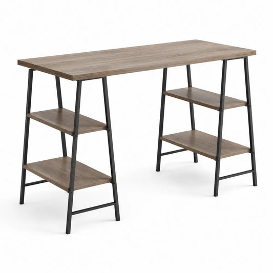 Bureau en bois et métal avec étagères, 120 x 60 x 75 cm