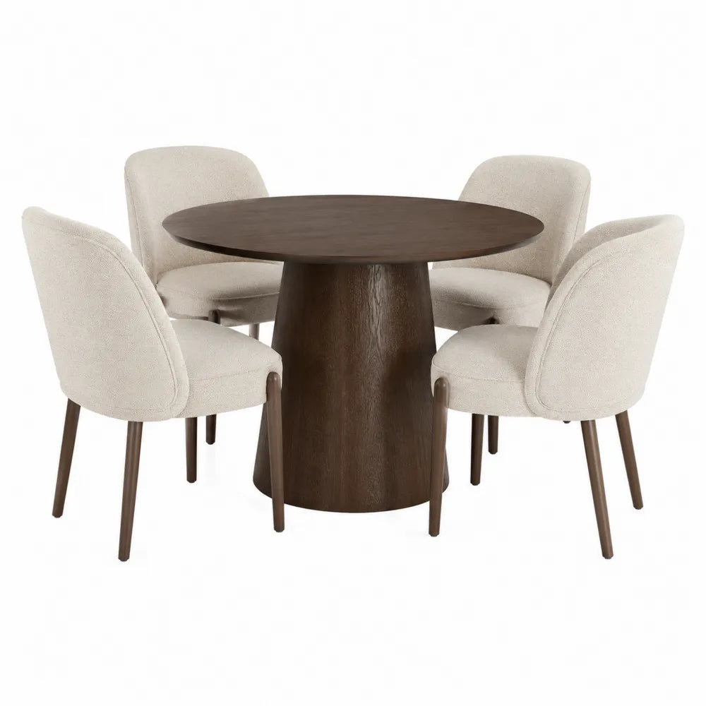 Ensemble table ronde et 4 chaises en bois et tissu polyester