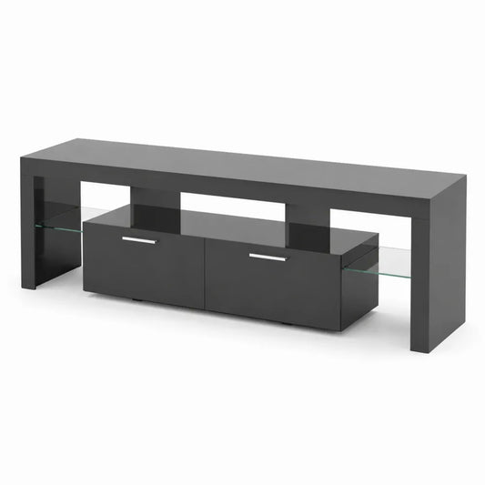 Meuble TV en bois MDF avec étagères en verre 180x40x50 cm