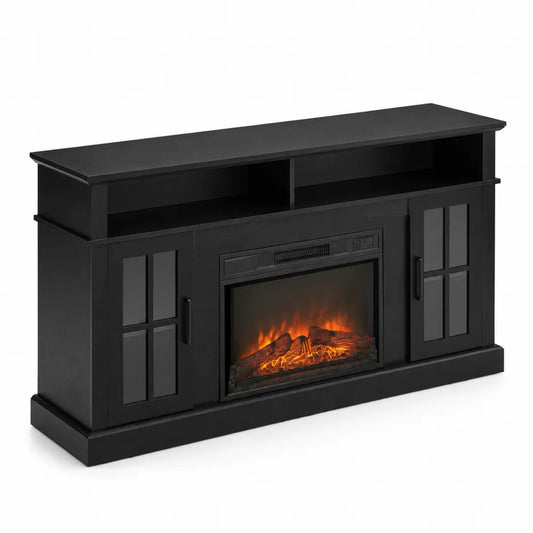 Meuble TV avec Cheminée Électrique Intégrée Noir