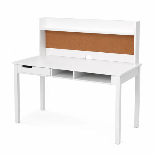 Bureau en Bois avec Étagère et Panneau en Liège Blanc