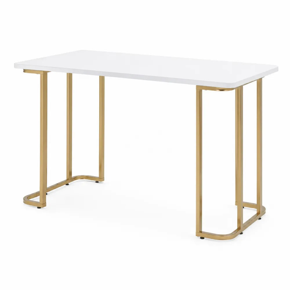 Bureau en métal et MDF blanc avec structure dorée 120x60x75 cm
