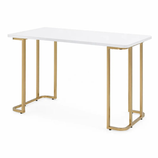 Bureau en métal et MDF blanc avec structure dorée 120x60x75 cm