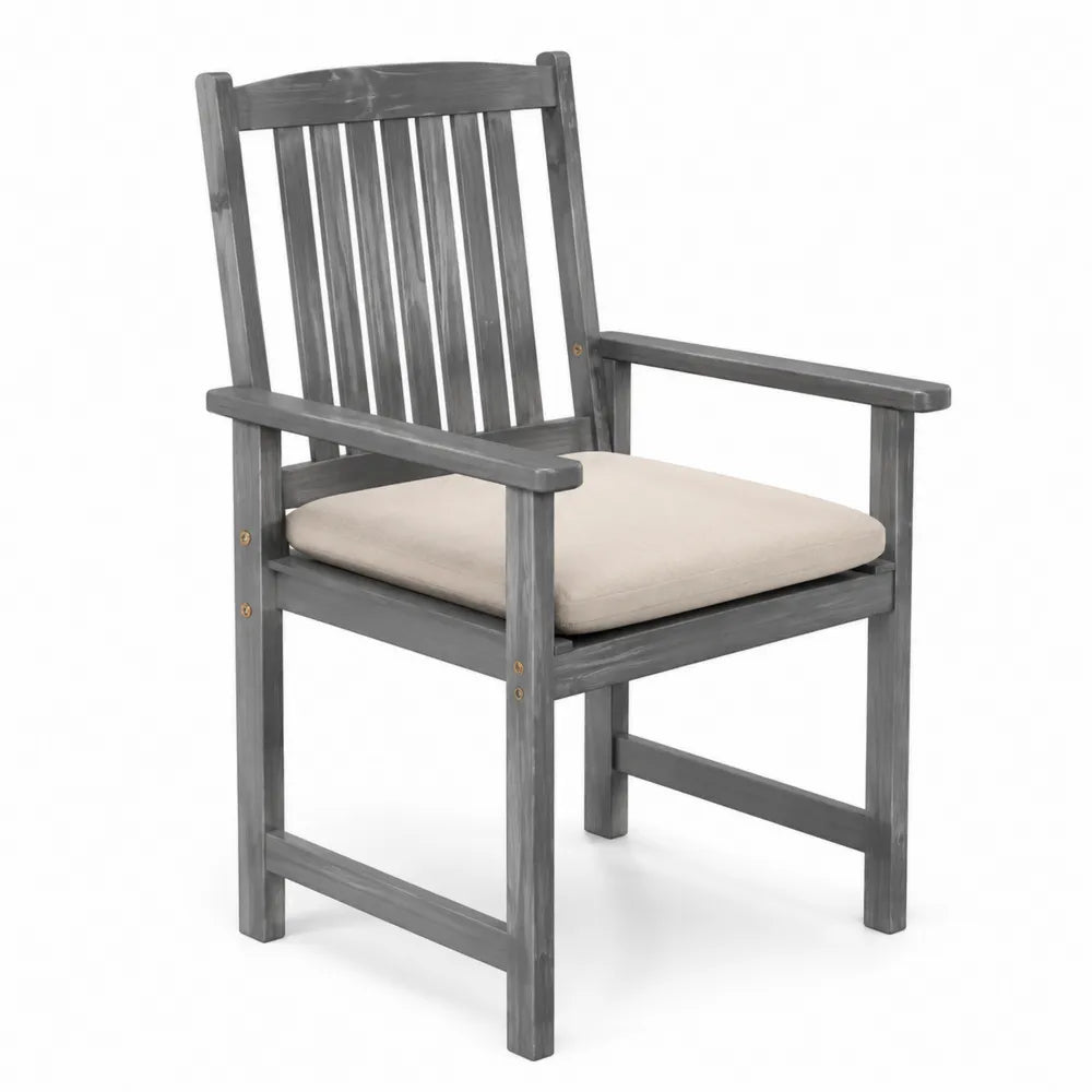 Chaise en bois avec coussin en tissu gris et beige