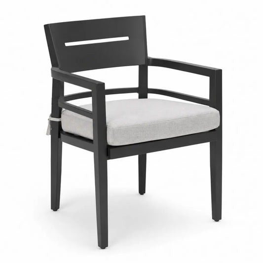 Chaise en Aluminium Noir avec Coussin en Tissu Gris