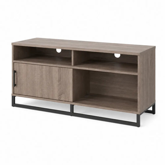 Meuble TV en bois et métal chêne clair 120x40x50 cm