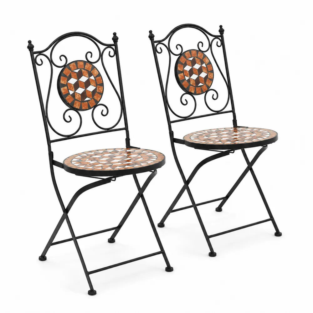 Chaises pliantes en métal avec assise en mosaïque de céramique, ensemble de 2