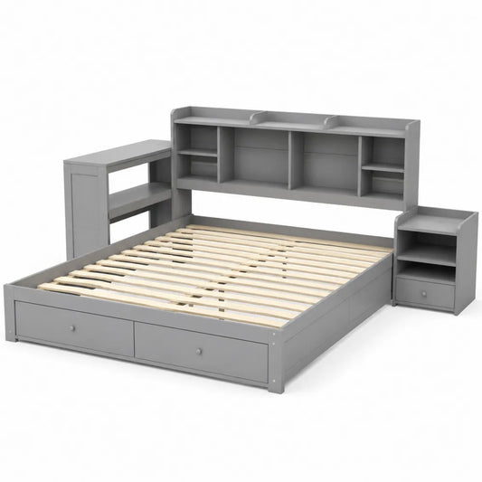 Lit en bois avec rangements intégrés 200x140 cm Gris